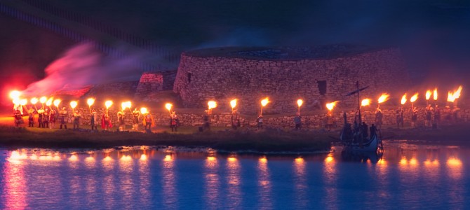 Galley sailing from Clickimin Broch